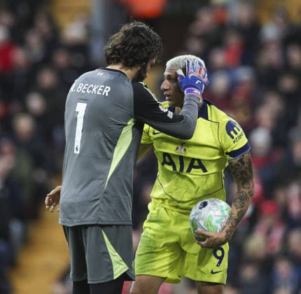 Liverpool v Tottenham Hotspur, FA Premier League 15.03.26 Liverpool v Tottenham Hotspur, FA Premier League Bradley Ormesher The Times Alisson Becker of Liverpool and Richarlison of Tottenham  Copyright: xBradleyxOrmesherx NINTCHDBPICT001066886564