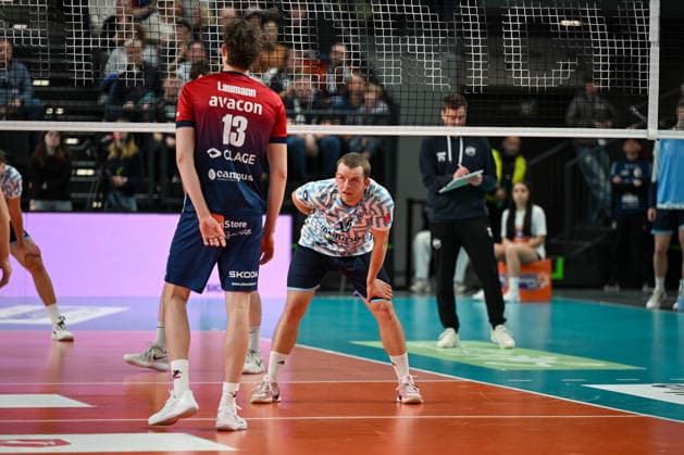 15.03.2026, xdobgx, Volleyball Volleyball Bundesliga VBL, SVG Lüneburg - ASV Dachau v.l. Neo Laumann (SVG Lüneburg, 13), Luca Russelmann (ASV Dachau, 10)