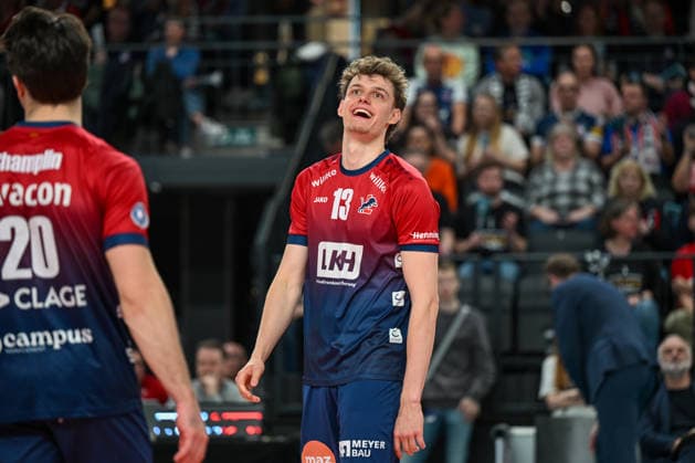 15.03.2026, xdobgx, Volleyball Volleyball Bundesliga VBL, SVG Lüneburg - ASV Dachau v.l. Neo Laumann (SVG Lüneburg, 13) lächelnd, freundlicher Gesichtsausdruck, smiling, friendly expression