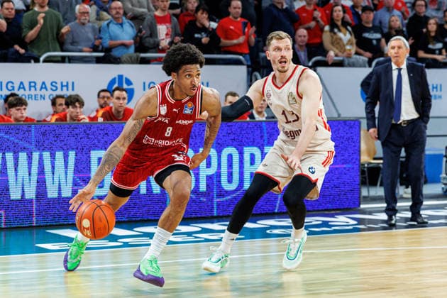 Demarcus Demonia (BMA365 Bamberg Baskets, 08), Andreas Obst (FC Bayern Muenchen Basketball, 13), BMA365 Bamberg Baskets vs. FC Bayern Muenchen Basketball, Basketball, easyCredit BBL, 24. Spieltag, 15.03.2026 BMA365 Bamberg Baskets vs. FC Bayern Muenchen Basketball, Basketball, easyCredit BBL, 24. Spieltag, 15.03.2026 Bamberg Copyright: xEibner-Pressefoto G.xSantemizx EP_EER