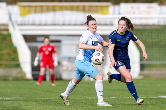 15.03.2026, Fußball, 2. Frauen-Bundesliga, 2025 2026, 19. Spieltag, SG 99 Andernach - VfL Bochum Janine Angrick (6 Bochum) und Andernach Stadion Rheinland-Pfalz Deutschland