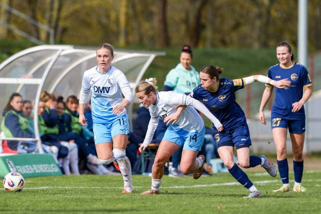 15.03.2026, Fußball, 2. Frauen-Bundesliga, 2025 2026, 19. Spieltag, SG 99 Andernach - VfL Bochum Lara Kirkby (14 Bochum) und Andernach Stadion Rheinland-Pfalz Deutschland