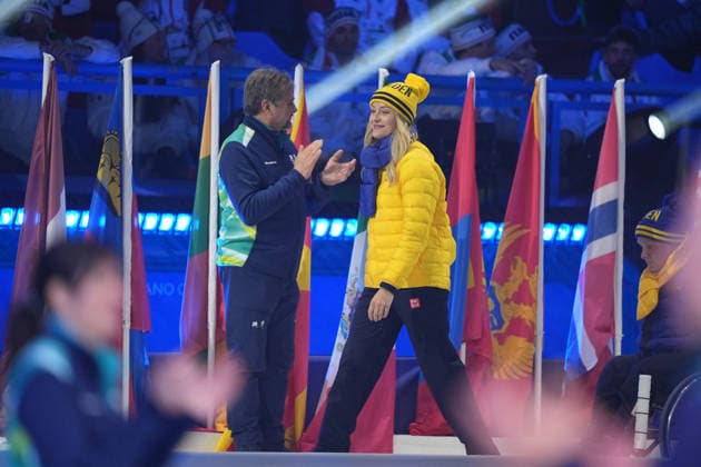 CORTINA, ITALY 20260315 Swedish flag bearers Marcus Holm and Ebba Arsjö enter during Sunday s closing ceremony for the Paralympics, in the Cortina curling stadium. *** The image is included in the SPORTS PACKAGE. For others PAYMENT IMAGE *** CORTINA ITALY x9200x *** CORTINA, ITALY 20260315 Swedish flag bearers Marcus Holm and Ebba Arsjö enter during Sunday s closing ceremony for the Paralympics, in the Cortina curling stadium The image is included in the SPORTS PACKAGE For others PAYMENT IMAGE CORTINA ITALY x9200x  Copyright: xBjörnxLarssonxRosvall TTx PARALYMPICS 2026 CONCLUSION