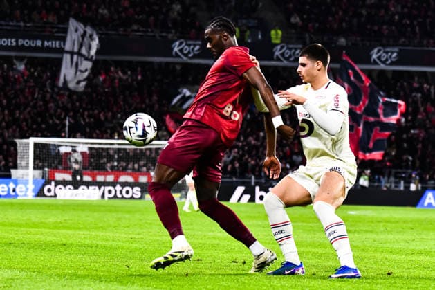 FOOTBALL : Stade Rennais vs Lille OSC - Ligue 1 - JournÃ e 26 - 15 03 2026 Lilian Brassier (Stade Rennais) Matias Fernandez-Pardo (Lille OSC) RennesFrance  Copyright: xBaptistexAutissierx