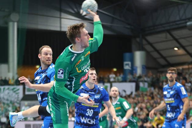 Handball DAIKIN HBL, SC DHfK Leipzig - TVB Stuttgart; 15.03.2026 Franz Semper (32, SC DHfK Leipzig) beim Wurf. Handball, DAIKIN HBL, 1. Bundesliga, Saison 2025 2026, 25. Spieltag: SC DHfK Leipzig vs. TVB Stuttgart am 15.03.2026 in der Quarterback Immobilien Arena Leipzig. Copyright: xBEAUTIFULxSPORTS JanxKaeferx