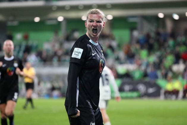 VfL vs. Leverkusen, BL Frauen Wolfsburg, 15.03.2026, Fußball, Frauen, Google Pixel Bundesliga, Saison 2025 2026, VfL Wolfsburg vs Bayer 04 Leverkusen, Alexandra Popp (VfL Wolfsburg) jubelt nach ihrem Kopfballtor zum 2:0 AOK Stadion Niedersachsen Deutschland