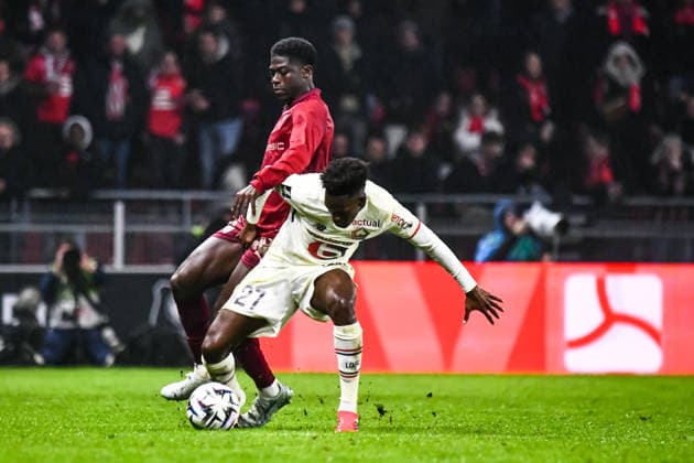 FOOTBALL : Stade Rennais vs Lille OSC - Ligue 1 - JournÃ e 26 - 15 03 2026 Mahamadou Nagida (Stade Rennais) Felix Correia (Lille OSC) RennesFrance  Copyright: xBaptistexAutissierx