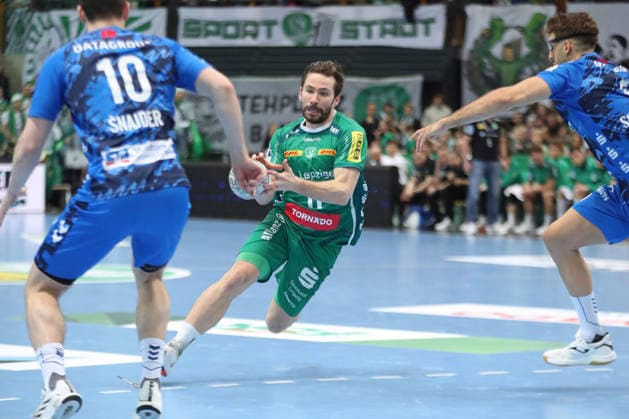 Handball DAIKIN HBL, SC DHfK Leipzig - TVB Stuttgart; 15.03.2026 Lukas Binder (11, SC DHfK Leipzig). Handball, DAIKIN HBL, 1. Bundesliga, Saison 2025 2026, 25. Spieltag: SC DHfK Leipzig vs. TVB Stuttgart am 15.03.2026 in der Quarterback Immobilien Arena Leipzig. Copyright: xBEAUTIFULxSPORTS JanxKaeferx