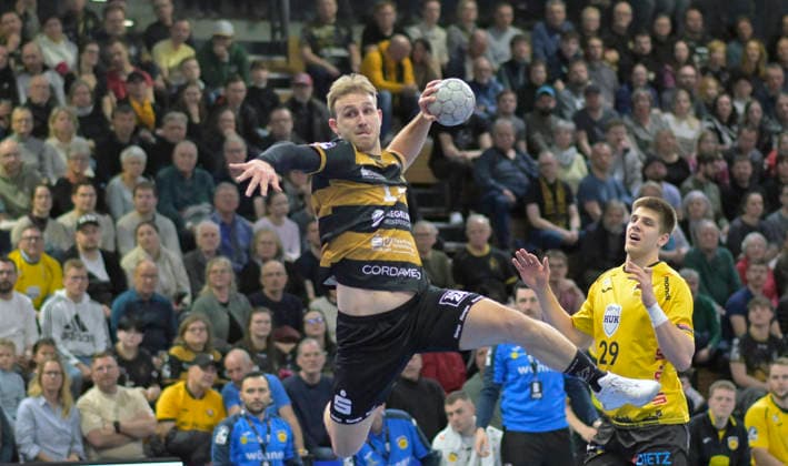 15.03.2026, Dresdens Anton Preußner wirft, Handball, 2. Bundesliga, HC Elbflorenz Dresden - HSC Coburg, (c) Dresden