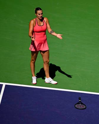 March 15, 2026 Aryna Sabalenka reacts to missing a shot against Elena Rybakina of Kazakhstan during their Women s Singles Finals match at the BNP Paribas Open held at the Indian Wells Tennis Garden in Indian Wells, California. Mandatory Photo Credit : CSM Indian Wells United States of America - ZUMAc04_ 20260315_zma_c04_004 Copyright: xCharlesxBausx