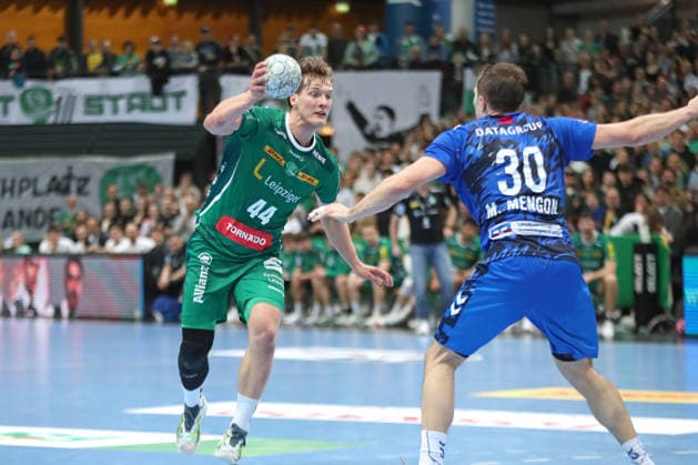 Handball DAIKIN HBL, SC DHfK Leipzig - TVB Stuttgart; 15.03.2026 Blaer Hinriksson (44, SC DHfK Leipzig). Handball, DAIKIN HBL, 1. Bundesliga, Saison 2025 2026, 25. Spieltag: SC DHfK Leipzig vs. TVB Stuttgart am 15.03.2026 in der Quarterback Immobilien Arena Leipzig. Copyright: xBEAUTIFULxSPORTS JanxKaeferx