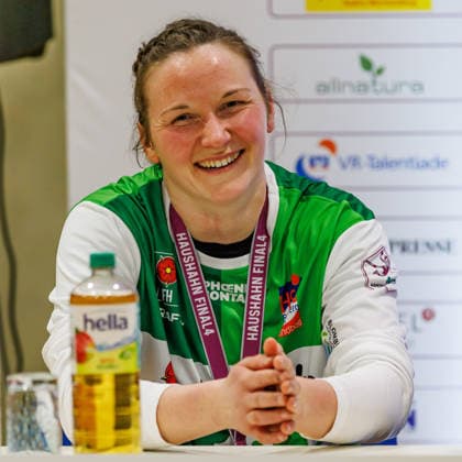 Melanie Veith (Blomberg-Lippe, 16, Torhüterin) beim Interview, 15.03.2026, Stuttgart (Deutschland), Handball Frauen, Final4 2026, Spiel um Platz 3, Thüringer HC - HSG Blomberg-Lippe