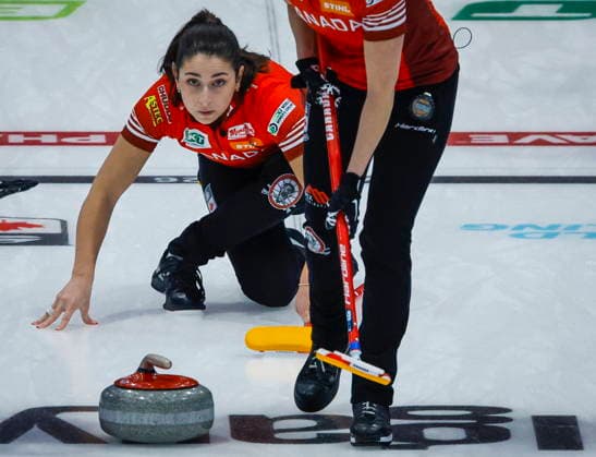 March 15, 2026, Calgary, Ab, CANADA: Team Canada second Shannon Birchard watches her shot against China at the World Women™s Curling Championship in Calgary, Sunday, March 15, 2026. Shannon Birchard,  - ZUMAc35_ 20260315_zaf_c35_190 Copyright: xJeffxMcintoshx