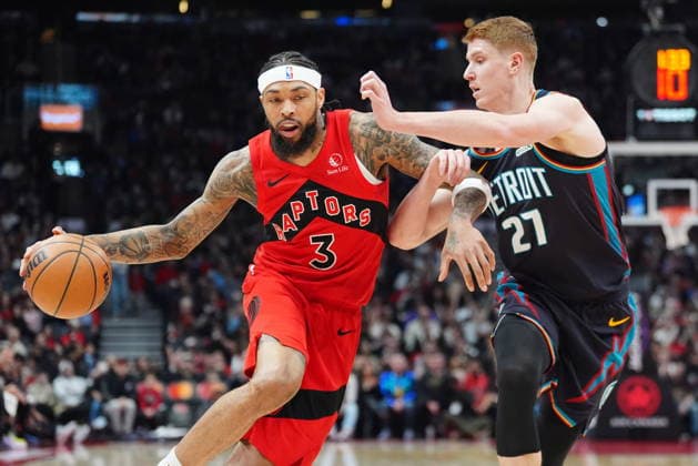 March 15, 2026, Toronto, On, Canada: Toronto Raptors forward Brandon Ingram (3) moves the ball up court as Detroit Pistons guard Kevin Huerter (27) defends during first half NBA, Basketball Herren, USA basketball action in Toronto on Sunday, March 15, 2026. BKN-RAPTORS-BIG-WINS 20260315  - ZUMAc35_ 20260315_zaf_c35_219 Copyright: xFrankxGunnx
