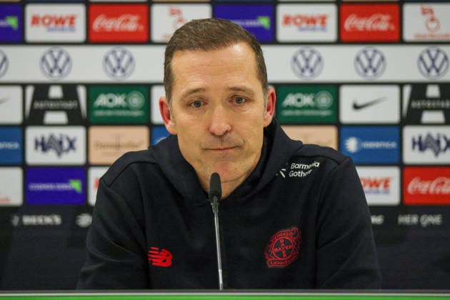 Wolfsburg, Deutschland: 15. März 2026 - 20. Spieltag - 1. Frauenbundesliga - VfL Wolfsburg Frauen vs. Bayer Leverkusen 04 Frauen Im Bild: Trainer Robert Pätzold Paetzold (Bayer Leverkusen) bei der Pressekonferenz nach der Niederlage gegen Wolfsburg Copyright: HMBxMedia MadeleinexFantini