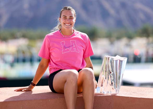 March 15, 2026 Aryna Sabalenka poses with the championship trophy after defeating Elena Rybakina of Kazakhstan during their Women s Singles Finals match at the BNP Paribas Open held at the Indian Wells Tennis Garden in Indian Wells, California. Mandatory Photo Credit : CSM Indian Wells United States of America - ZUMAc04_ 20260315_zma_c04_070 Copyright: xCharlesxBausx