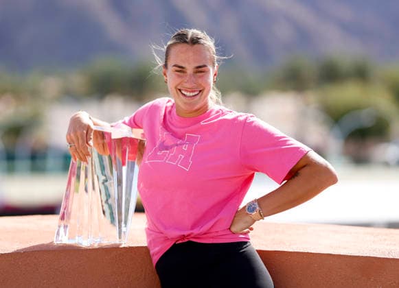March 15, 2026 Aryna Sabalenka poses with the championship trophy after defeating Elena Rybakina of Kazakhstan during their Women s Singles Finals match at the BNP Paribas Open held at the Indian Wells Tennis Garden in Indian Wells, California. Mandatory Photo Credit : CSM Indian Wells United States of America - ZUMAc04_ 20260315_zma_c04_069 Copyright: xCharlesxBausx