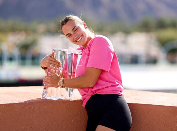 March 15, 2026 Aryna Sabalenka poses with the championship trophy after defeating Elena Rybakina of Kazakhstan during their Women s Singles Finals match at the BNP Paribas Open held at the Indian Wells Tennis Garden in Indian Wells, California. Mandatory Photo Credit : CSM Tennis 2026: BNP Paribas Open MAR 15  - ZUMAc04_ 20260315_zma_c04_087 Copyright: xCharlesxBausx