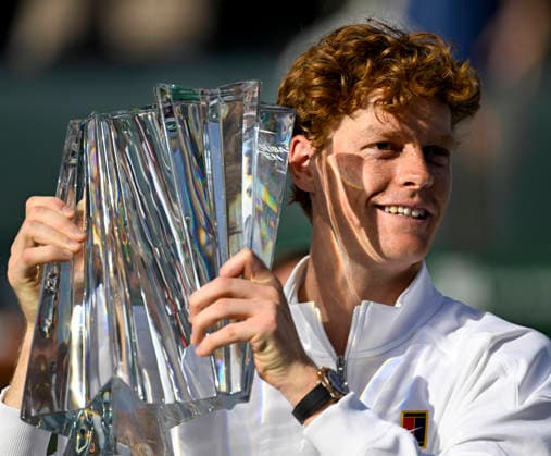 March 15, 2026 Jannik Sinner of Italy poses with the championship trophy after defeating Daniil Medvedev during their Men s Singles Finals match at the BNP Paribas Open held at the Indian Wells Tennis Garden in Indian Wells, California. Mandatory Photo Credit : CSM Indian Wells United States of America - ZUMAc04_ 20260315_zma_c04_091 Copyright: xCharlesxBausx