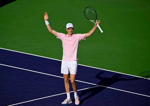March 15, 2026 Jannik Sinner of Italy celebrates after defeating Daniil Medvedev during their Men s Singles Finals match at the BNP Paribas Open held at the Indian Wells Tennis Garden in Indian Wells, California. Mandatory Photo Credit : CSM Indian Wells United States of America - ZUMAc04_ 20260315_zma_c04_094 Copyright: xCharlesxBausx