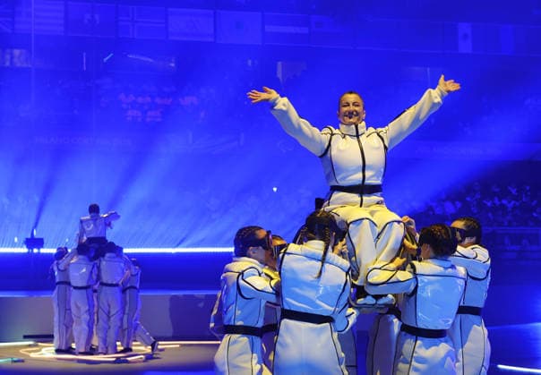 Milan Cortina Paralympics: Closing ceremony Performers take part in the closing ceremony of the Milan Cortina Paralympics at Cortina Curling Olympic Stadium on March 15, 2026, in Cortina d Ampezzo, Italy.  A14AA0005388804P
