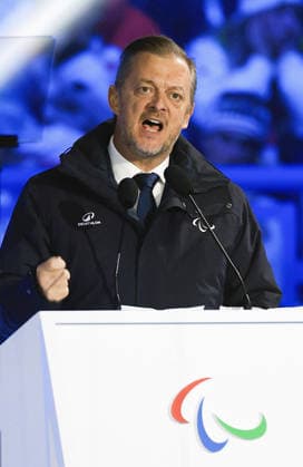 Milan Cortina Paralympics: Closing ceremony International Paralympic Committee President Andrew Parsons addresses the closing ceremony of the Milan Cortina Paralympics at Cortina Curling Olympic Stadium on March 15, 2026, in Cortina d Ampezzo, Italy.  A14AA0005389131P