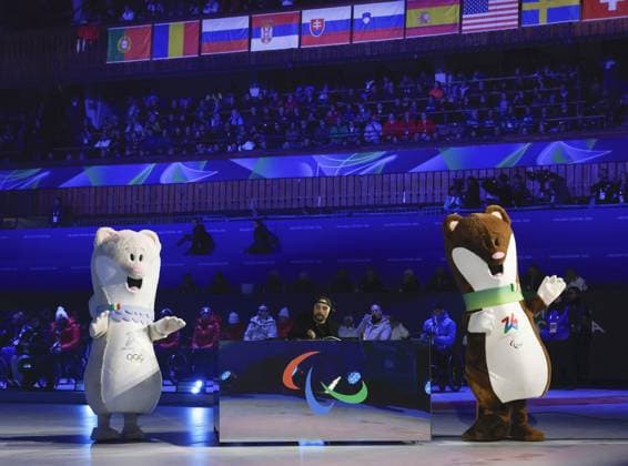 Milan Cortina Paralympics: Closing ceremony Milan Cortina Olympic mascot Tina (L) and Paralympic mascot Milo are seen during the closing ceremony of the Milan Cortina Paralympics at Cortina Curling Olympic Stadium on March 15, 2026, in Cortina d Ampezzo, Italy.  A14AA0005389424P