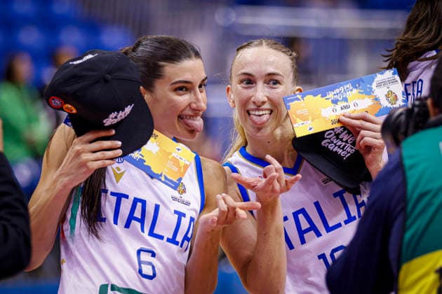 2026 World Cup Qualifying Tournament - Italy V Spain Francesca Pasa 6 and Mariella Santucci 18 of Italy celebrate after securing a spot at the FIBA Women s Basketball World Cup 2026 following the game at the 2026 FIBA World Cup Qualifying Tournament between Italy and Spain in San Juan, Puerto Rico, on March 15, 2026, at the Coliseo Jose Miguel Agrelot. San Juan Puerto Rico  Copyright: xEdgardoxMedinax originalFilename:medinamillan-notitle260315_np1Va.jpg
