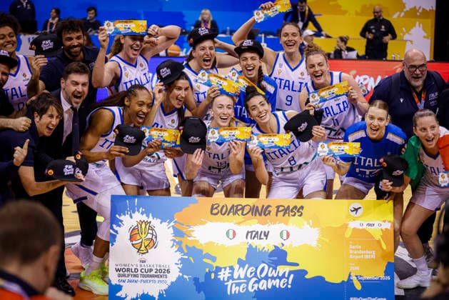 2026 World Cup Qualifying Tournament - Italy V Spain Italy Women s national team, Nationalteam celebrates after securing a spot at the FIBA Women s Basketball World Cup 2026 following the game at the 2026 FIBA World Cup Qualifying Tournament between Italy and Spain in San Juan, Puerto Rico, on March 15, 2026, at the Coliseo Jose Miguel Agrelot. San Juan Puerto Rico  Copyright: xEdgardoxMedinax originalFilename:medinamillan-notitle260315_npmEJ.jpg