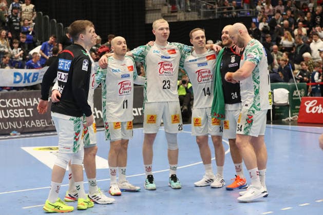 15.03.2026, xgox, Handball - Daikin HBL Bergischer HC - SC Magdeburg emspor, v.l. Magdeburg Jubel ueber den Sieg, Jubel nach Spielende Duesseldorf