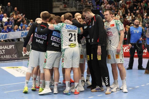 15.03.2026, xgox, Handball - Daikin HBL Bergischer HC - SC Magdeburg emspor, v.l. Magdeburg Jubel ueber den Sieg, Jubel nach Spielende Duesseldorf