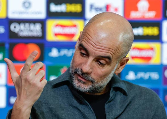 Pep Guardiola manager of Manchester City speaks with the media during the press conference, PK, Pressekonferenz training at the Academy Stadium, Manchester. Picture date: 16th March 2026. Picture credit should read: Cody Froggatt Sportimage EDITORIAL USE ONLY. No use with unauthorised audio, video, data, fixture lists, club league logos or live services. Online in-match use limited to 120 images, no video emulation. No use in betting, games or single club league player publications. SPI_009_CF_MANCHESTER_CITY_PRESS SPI-4607-0009