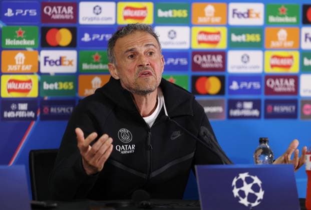 LONDON, ENGLAND, MARCH 16: Luis Enrique Manager of Paris Saint-Germain during the Paris Saint-Germain FC press conference, PK, Pressekonferenz on MD-1 ahead of the match between Chelsea FC and Paris Saint-Germain FC in the UEFA Champions League, Round of 16, 2nd Leg match at Stamford Bridge Stadium in London, England, on March 16. (Photo by Daniel Weir)  Copyright: xDanielxWeir SportsxPressxPhotox Sportspressphoto_SPR112040