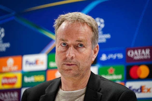 England: Pressekonferenz mit Kasper Hjulmand (Trainer, Bayer 04 Leverkusen) und Exequiel Palacios (Bayer 04 Leverkusen, 25) vor dem UEFA Champions League 2025 - 2026, Achtelfinale (Rückspiel) FC Arsenal London vs Bayer 04 Leverkusen - Emirates Stadium (London): Copyright: xJOERANxSTEINSIEKx