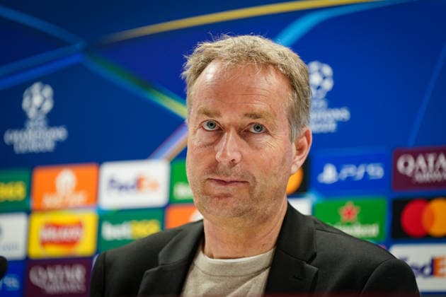 England: Pressekonferenz mit Kasper Hjulmand (Trainer, Bayer 04 Leverkusen) und Exequiel Palacios (Bayer 04 Leverkusen, 25) vor dem UEFA Champions League 2025 - 2026, Achtelfinale (Rückspiel) FC Arsenal London vs Bayer 04 Leverkusen - Emirates Stadium (London): Copyright: xJOERANxSTEINSIEKx