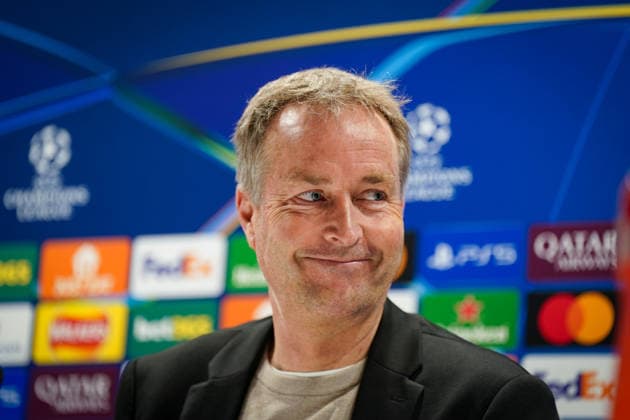 England: Pressekonferenz mit Kasper Hjulmand (Trainer, Bayer 04 Leverkusen) und Exequiel Palacios (Bayer 04 Leverkusen, 25) vor dem UEFA Champions League 2025 - 2026, Achtelfinale (Rückspiel) FC Arsenal London vs Bayer 04 Leverkusen - Emirates Stadium (London): Copyright: xJOERANxSTEINSIEKx