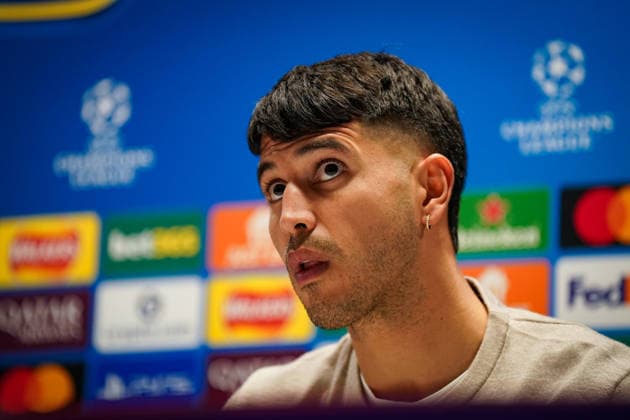 England: Pressekonferenz mit Kasper Hjulmand (Trainer, Bayer 04 Leverkusen) und Exequiel Palacios (Bayer 04 Leverkusen, 25) vor dem UEFA Champions League 2025 - 2026, Achtelfinale (Rückspiel) FC Arsenal London vs Bayer 04 Leverkusen - Emirates Stadium (London): Copyright: xJOERANxSTEINSIEKx