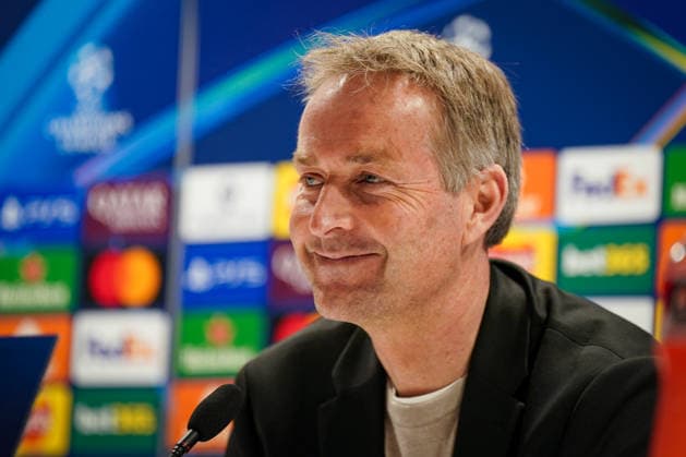 England: Pressekonferenz mit Kasper Hjulmand (Trainer, Bayer 04 Leverkusen) und Exequiel Palacios (Bayer 04 Leverkusen, 25) vor dem UEFA Champions League 2025 - 2026, Achtelfinale (Rückspiel) FC Arsenal London vs Bayer 04 Leverkusen - Emirates Stadium (London): Copyright: xJOERANxSTEINSIEKx