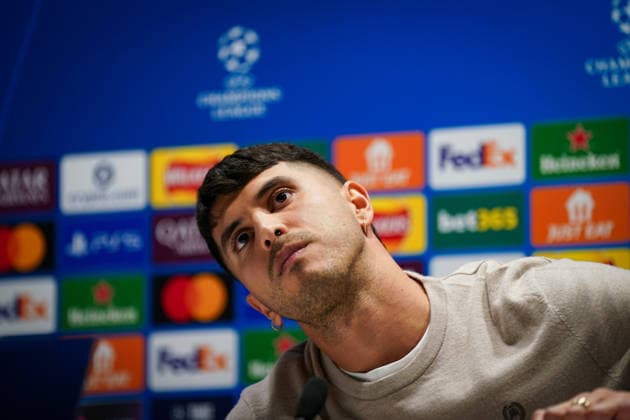 England: Pressekonferenz mit Kasper Hjulmand (Trainer, Bayer 04 Leverkusen) und Exequiel Palacios (Bayer 04 Leverkusen, 25) vor dem UEFA Champions League 2025 - 2026, Achtelfinale (Rückspiel) FC Arsenal London vs Bayer 04 Leverkusen - Emirates Stadium (London): Copyright: xJOERANxSTEINSIEKx