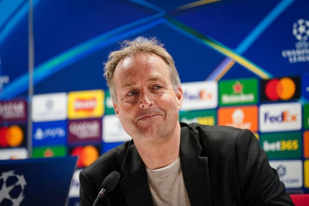 England: Pressekonferenz mit Kasper Hjulmand (Trainer, Bayer 04 Leverkusen) und Exequiel Palacios (Bayer 04 Leverkusen, 25) vor dem UEFA Champions League 2025 - 2026, Achtelfinale (Rückspiel) FC Arsenal London vs Bayer 04 Leverkusen - Emirates Stadium (London): Copyright: xJOERANxSTEINSIEKx