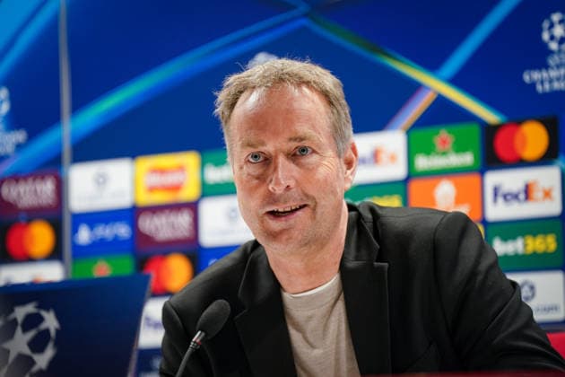 England: Pressekonferenz mit Kasper Hjulmand (Trainer, Bayer 04 Leverkusen) und Exequiel Palacios (Bayer 04 Leverkusen, 25) vor dem UEFA Champions League 2025 - 2026, Achtelfinale (Rückspiel) FC Arsenal London vs Bayer 04 Leverkusen - Emirates Stadium (London): Copyright: xJOERANxSTEINSIEKx