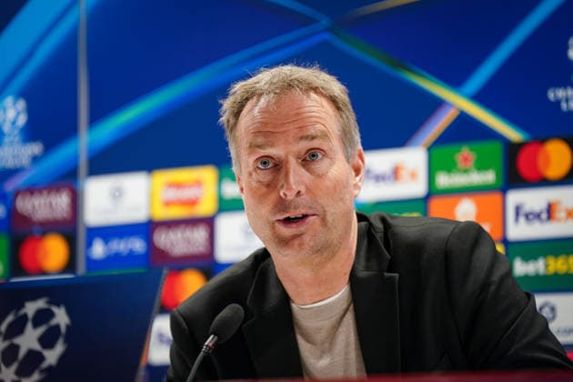 England: Pressekonferenz mit Kasper Hjulmand (Trainer, Bayer 04 Leverkusen) und Exequiel Palacios (Bayer 04 Leverkusen, 25) vor dem UEFA Champions League 2025 - 2026, Achtelfinale (Rückspiel) FC Arsenal London vs Bayer 04 Leverkusen - Emirates Stadium (London): Copyright: xJOERANxSTEINSIEKx