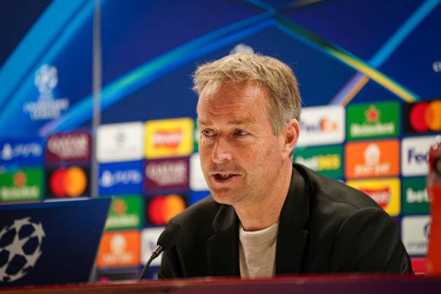 England: Pressekonferenz mit Kasper Hjulmand (Trainer, Bayer 04 Leverkusen) und Exequiel Palacios (Bayer 04 Leverkusen, 25) vor dem UEFA Champions League 2025 - 2026, Achtelfinale (Rückspiel) FC Arsenal London vs Bayer 04 Leverkusen - Emirates Stadium (London): Copyright: xJOERANxSTEINSIEKx