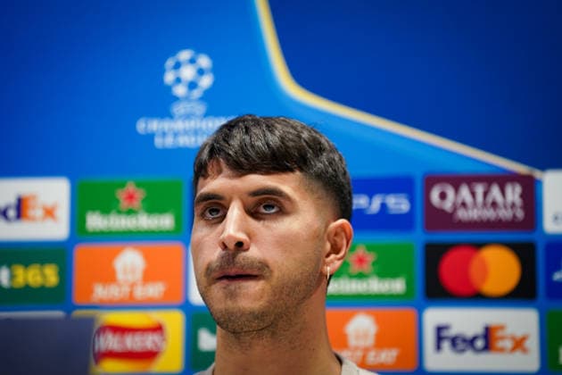England: Pressekonferenz mit Kasper Hjulmand (Trainer, Bayer 04 Leverkusen) und Exequiel Palacios (Bayer 04 Leverkusen, 25) vor dem UEFA Champions League 2025 - 2026, Achtelfinale (Rückspiel) FC Arsenal London vs Bayer 04 Leverkusen - Emirates Stadium (London): Copyright: xJOERANxSTEINSIEKx