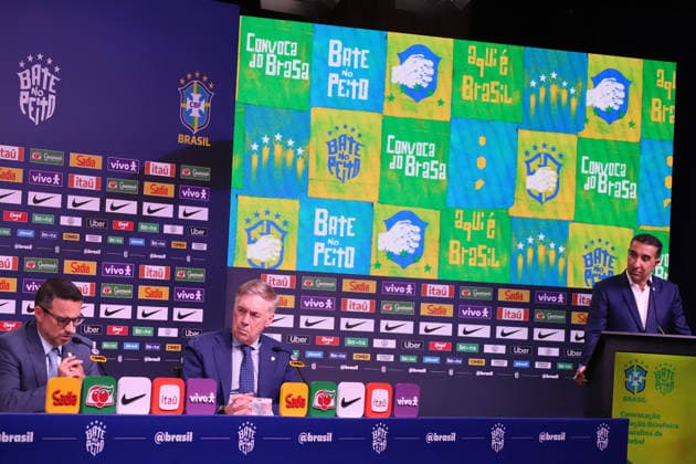 Brazilian national team, Nationalteam squad announcement for friendlies against France and Croatia. Director of National Teams of the Brazilian Football Confederation - CBF, and Carlo Ancelotti, Coach of the Men s National Football Team, during the announcement of the squad for the friendlies against France and Croatia, at the headquarters of the Brazilian Football Confederation - CBF, in Barra da Tijuca, west of the city, this Monday, 16 RIO DE JANEIRO Barra da Tijuca RIO DE JANEIRO BRAZIL Copyright: xCHARLESxSHOLLx