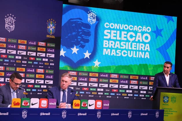 Brazilian national team, Nationalteam squad announcement for friendlies against France and Croatia. Director of National Teams of the Brazilian Football Confederation - CBF, and Carlo Ancelotti, Coach of the Men s National Football Team, during the announcement of the squad for the friendlies against France and Croatia, at the headquarters of the Brazilian Football Confederation - CBF, in Barra da Tijuca, west of the city, this Monday, 16 RIO DE JANEIRO Barra da Tijuca RIO DE JANEIRO BRAZIL Copyright: xCHARLESxSHOLLx
