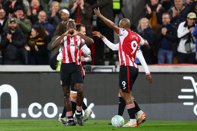London, England, 16th March 2026. Michael Kayode of Brentford celebrates after scoring to make it 1-1 during the Brentford vs Wolverhampton Wanderers Premier League match at Gtech Community Stadium, London. Picture credit should read: Paul Terry Sportimage EDITORIAL USE ONLY. No use with unauthorised audio, video, data, fixture lists, club league logos or live services. Online in-match use limited to 120 images, no video emulation. No use in betting, games or single club league player publications. SPI_017_PT_Brentford_Wolves SPI-4606-0017