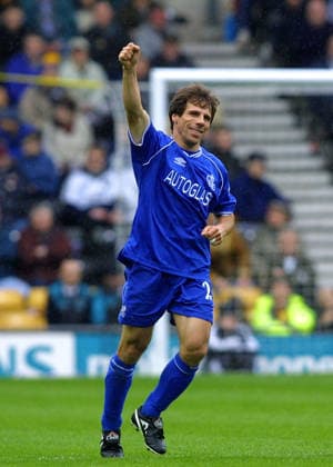 Derby County V Chelsea, Premier League Gianfranco Zola of Chelsea celebrates during the Premier League match between Derby County and Chelsea at Pride Park on April 7, 2001 in Derby, England. Derby Pride Park England United Kingdom Copyright: xAllstarxPicturexLibraryxLtdx