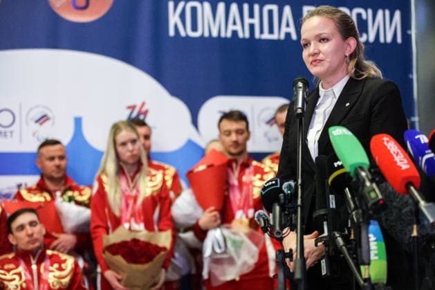 RUSSIA, MOSCOW - MARCH 17, 2026: Head of the Student Sports Development Department at the Federal Sports Reserve Training Centre, Alexandra Zaitseva takes part in a welcoming ceremony for Russian athletes returning home after the 2026 Winter Paralympic Games, at Moscow™s Vnukovo International Airport. The Russian team scored third in the overall medal standings, bringing home the total of 12 medals (8 gold, 1 silver and 3 bronze) Russian Athletes Welcomed At Vnukovo Airport After 2026 Winter Paralympics  - ZUMAt113 20260317_zaa_t113_019 Copyright: xYevgenyxMessmanx