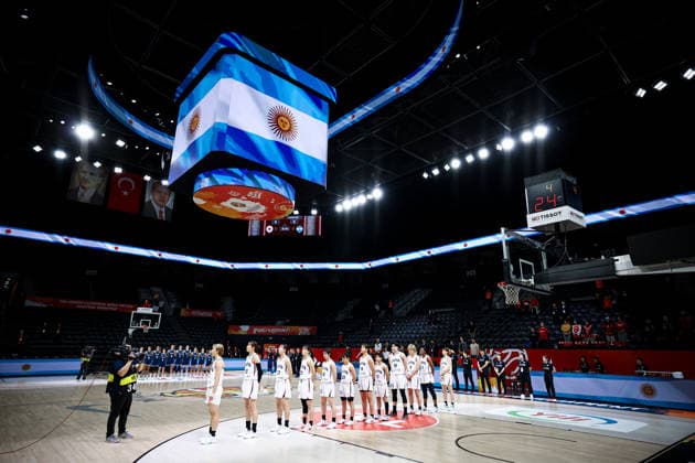 Japan vs Argentina Women s Basketball World Cup 2026 Qualifying Tournaments Japan national team, Nationalteam and Argentina National Team stand during Argentina National Anthem ahead of the Women s Basketball World Cup 2026 Qualifying Tournaments Group Phase - Group A between Japan National Team and Argentina National Team at Turkcell Basketball Development Center on March 17, 2026 in Istanbul, Turkey. Istanbul Istanbul Turkey Copyright: xBurakxBasturkx